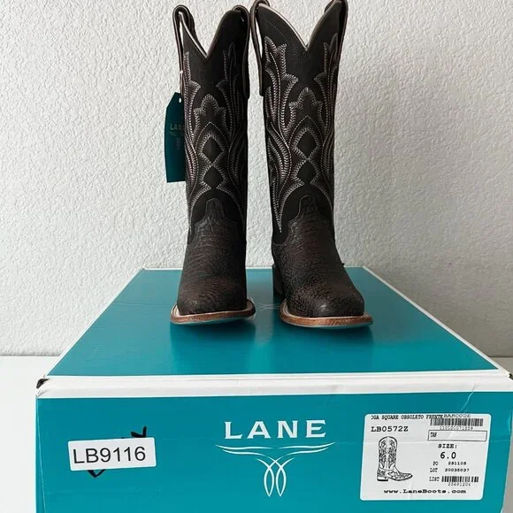 Lane SARATOGA Square Toe Cowboy Boots Dark Brown Western Cowgirl Mid Calf 6 - Picture 12 of 13